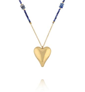 Naszyjnik z sodalitu z pozłacanym sercem NPA1586