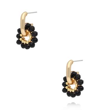 Kolczyki okrągłe małe z czarnymi kryształkami KWE0230