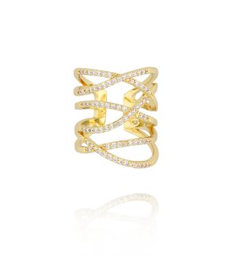 Pierścionek o ażurowym splocie z cyrkoniami złoty PSS0197