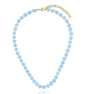 Naszyjnik z niebieskiego jadeitu z pozłacanymi detalami NPA1579