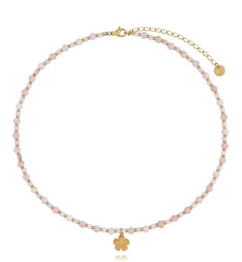 Naszyjnik z różowego opalu i zawieszką kwiatka NTW1644