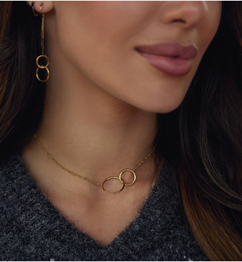 Naszyjnik złoty z kółkami ze stali szlachetnej NSA0035