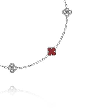 Bransoletka srebrna z czerwonymi koniczynkami i cyrkoniami BSY0540