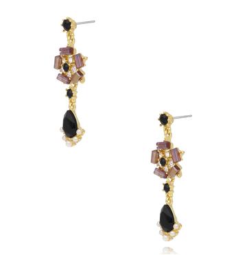 Kolczyki wiszące z  czarnymi i fioletowymi kryształami KSS2130