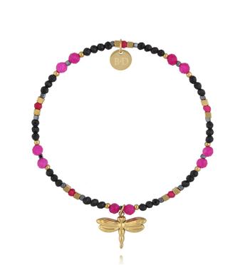 Bransoletka czarno fuksjowa z ważką BTW3664