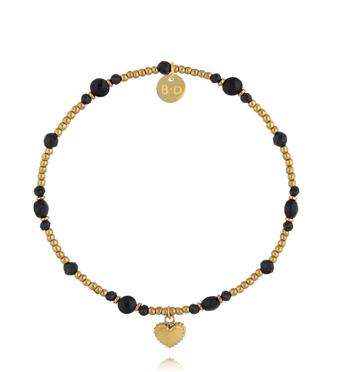 Bransoletka z czarnego turmalinu i agatu ze złotym sercem BTW3516