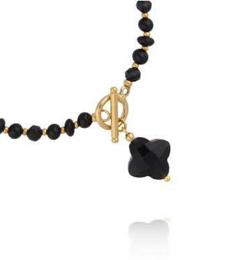 Bransoletka czarna z koniczynką i złotym zapięciem BPA0650