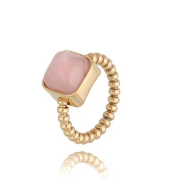 Pierścionek złoty kwadratowy z kwarcem różowym Ritual PSA1131