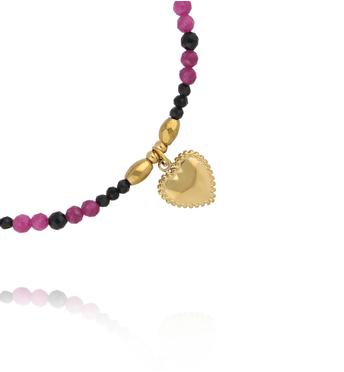 Bransoletka z  turmalinu i rubinu z zawieszką serca BTW3522