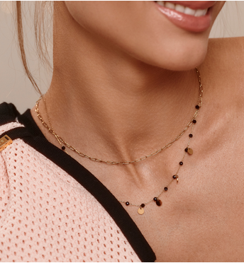 Naszyjnik warstwowy ze złoceniem i czarnym agatem NEA0097