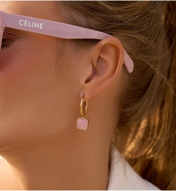 Kolczyki złote kółka z kwarcem różowym Ritual KSA1690