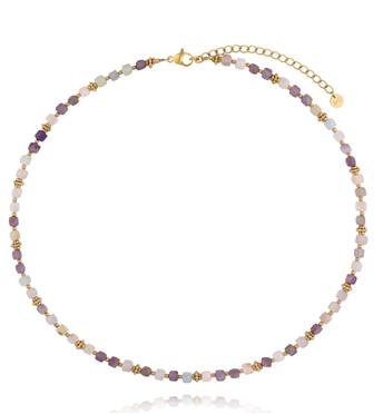 Naszyjnik z kunzytu i ametystu z elementami w złotym wykończeniu NEA0070