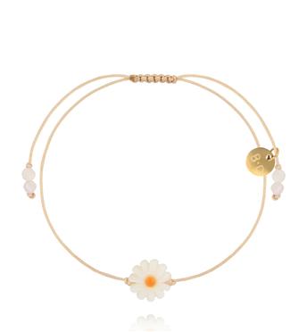 Bransoletka z beżowym sznurkiem i zawieszką stokrotki BMT0347