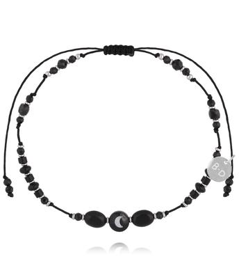Bransoletka z czarnym turmalinem, hematytem i motywem księżyca BNMT0012
