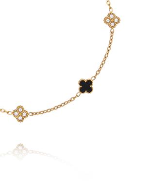 Bransoletka złota z czarnymi koniczynkami i cyrkoniami BSY0543