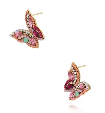Kolczyki w kształcie motyli z różowymi kryształami KLU0162