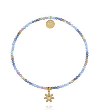 Bransoletka z niebieskich kryształków z zawieszką kwiatka BTW3685