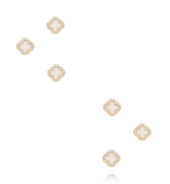 Zestaw złoconych kolczyków białych koniczynek z cyrkoniami KMB0041