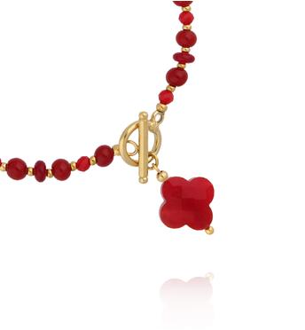 Bransoletka czerwona z koniczynką i złotym zapięciem BPA0639