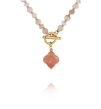 Naszyjnik z różowego awenturynu i opalu z zawieszką koniczynki NPA1612
