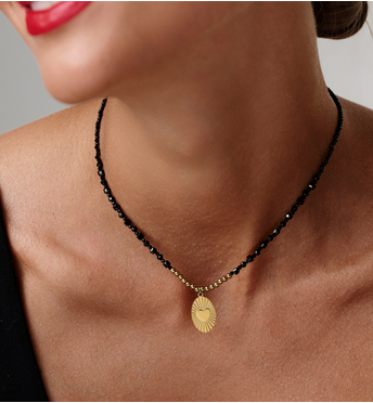 Naszyjnik z turmalinów z pozłacaną zawieszką serca NTW1619