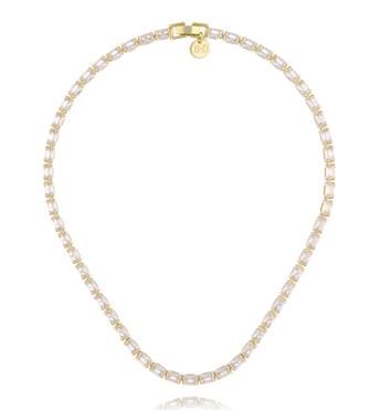 Naszyjnik typu tennis z prostokątnymi kryształkami w złotej oprawie NS0421