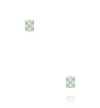 Zestaw kolczyków złoconych – geometryczny mix z emalią i cyrkoniami KMB0013