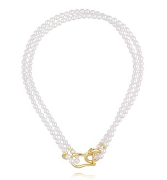 Naszyjnik dwurzędowy z pereł z ozdobnym złoconym zapięciem NPE0388