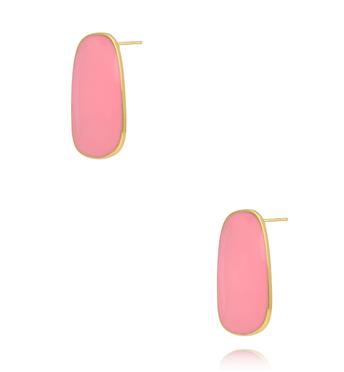 Kolczyki prostokątne emaliowane różowe złote KSY0508