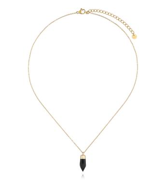Naszyjnik z czarnym agatem w złotej oprawie NEA0109
