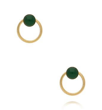 Kolczyki złote koła z zielonym jadeitem KSY0443