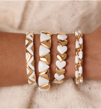 Bransoletka biało-złota z trójkątnych ogniw BCR0035