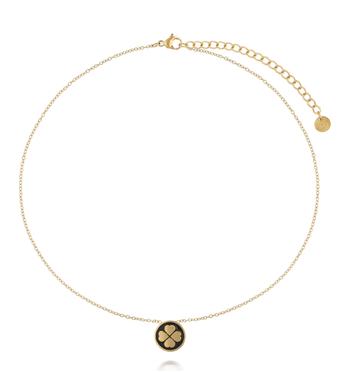 Naszyjnik z zawieszką koniczynką w czerni i złocie NSA1530