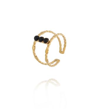 Pierścionek z czarnymi agatami złoty PEA0018