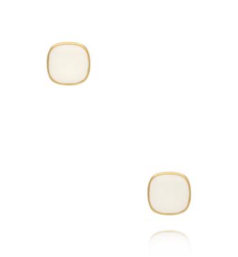 Kolczyki złote kwadraty z białą emalią KSY0358