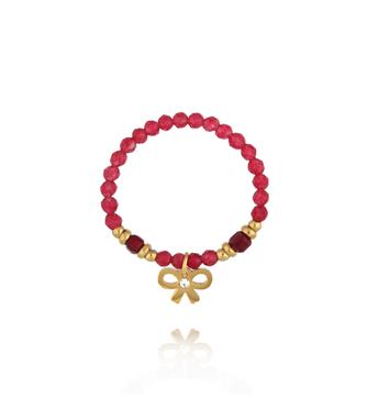 Pierścionek z czerwonymi agatami i kokardką PTW0574