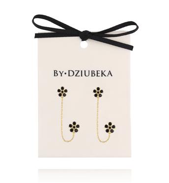 Kolczyki kwiatuszki czarne podwójne z łańcuszkiem KLT0056