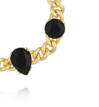 Bransoletka na złotym łańcuchu z czarnymi kamieniami BSS0268