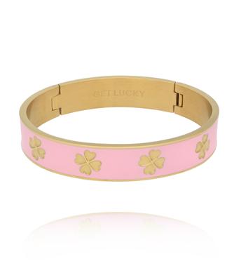 Bransoletka obręcz z koniczynkami emaliowana różowa BSA0989