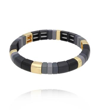 Bransoletka modułowa w odcieniach czerni i grafitu ze złotymi akcentami BCR0064