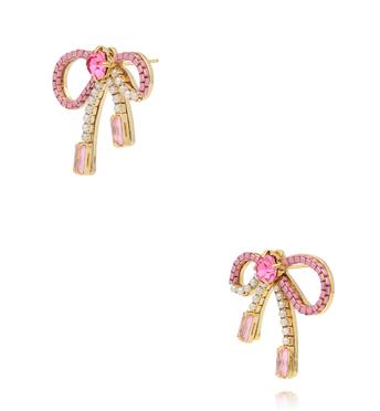 Kolczyki różowe kokardki z kryształkami KLU0134