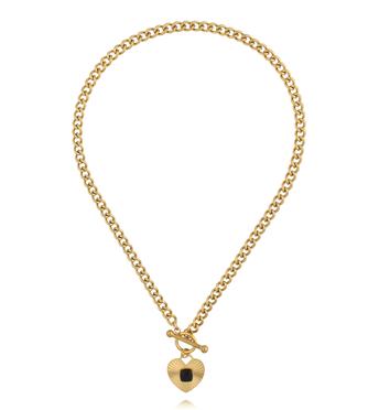 Naszyjnik łańcuch z sercem i czarnym detalem NSY0744