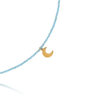 Naszyjnik z akwamarynem i złotą zawieszką księżyca NTW1559