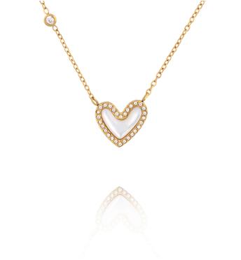 Naszyjnik z sercem z masy perłowej i cyrkoniami NSY0856