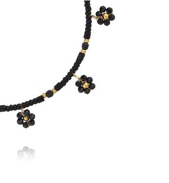 Bransoletka czarna z kwiatuszkami zapinana BTW3658