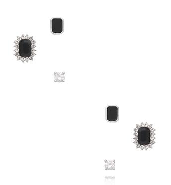 Zestaw kolczyków w srebrnym odcieniu z czarnymi cyrkoniami KMB0001