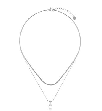 Naszyjnik podwójny z kryształkiem i żmijką srebrny NSY0591