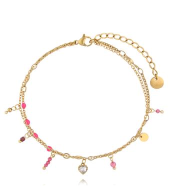 Bransoletka na nogę z różowymi kamieniami i zawieszką serca BNSY0071