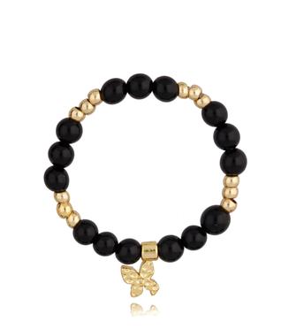 Pierścionek czarny z agatami i motylkiem Cheyenne PSC0301