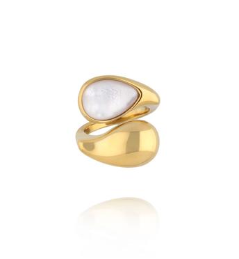 Pierścionek krople z masą perłową złoty PSY0164